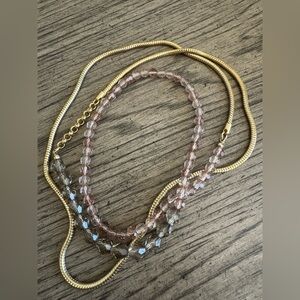 Gold Chain Necklace EUC Layering Pastel Gemstone Sautoir Long Opera Cord Pink